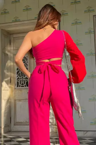 Pink solid cotton blend berry-blush co-ord set