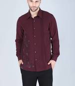 Wine red hand embroidered Long sleeve shirt for men