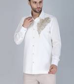 White hand embroidered Long sleeve shirt for men