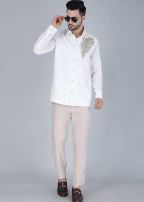 White hand embroidered Long sleeve shirt for men 2