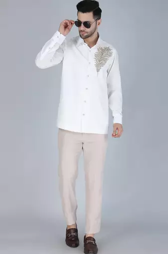 White hand embroidered Long sleeve shirt for men