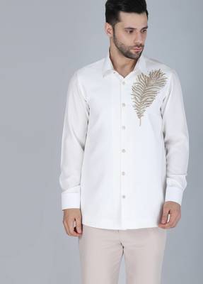 White hand embroidered Long sleeve shirt for men 3
