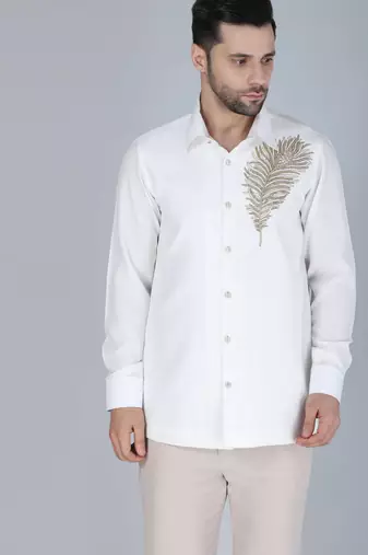 White hand embroidered Long sleeve shirt for men