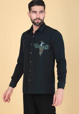 Teal green hand embroidered Long sleeve shirt for men 1