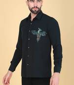 Teal green hand embroidered Long sleeve shirt for men