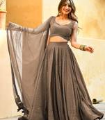 grey sequins embroidered georgette engagement wear indian wedding lehenga dress