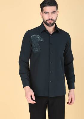 Teal green hand embroidered Long sleeve shirt for men 1