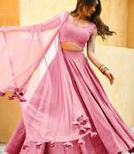 fabulous light-pink embroidered georgette reception wear indian wedding lehenga dress