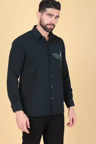 Teal green hand embroidered Long sleeve shirt for men