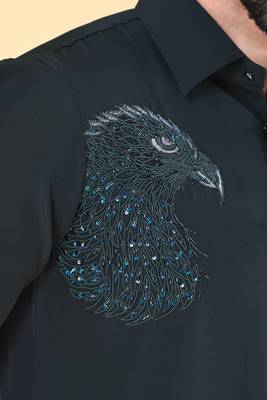Teal green hand embroidered Long sleeve shirt for men 4