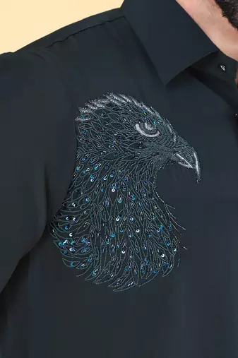Teal green hand embroidered Long sleeve shirt for men