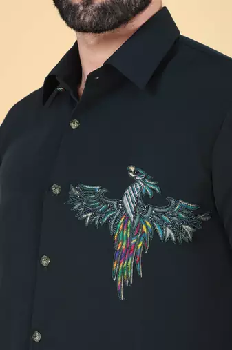 Teal green hand embroidered Long sleeve shirt for men