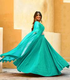 sky-blue sequins embroidered georgette engagement wear indian wedding lehenga dress