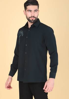 Teal green hand embroidered Long sleeve shirt for men 5