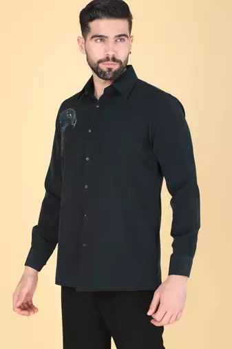 Teal green hand embroidered Long sleeve shirt for men