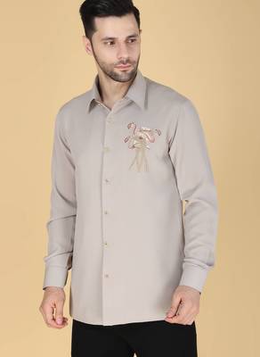 Grey hand embroidered Long sleeve shirt for men 1
