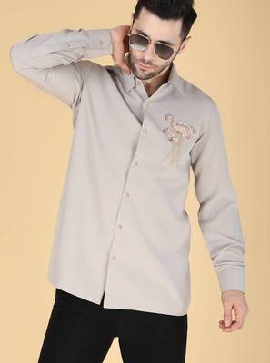 Grey hand embroidered Long sleeve shirt for men 2
