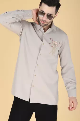 Grey hand embroidered Long sleeve shirt for men