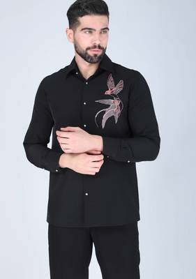 Black hand embroidered Long sleeve shirt for men 1