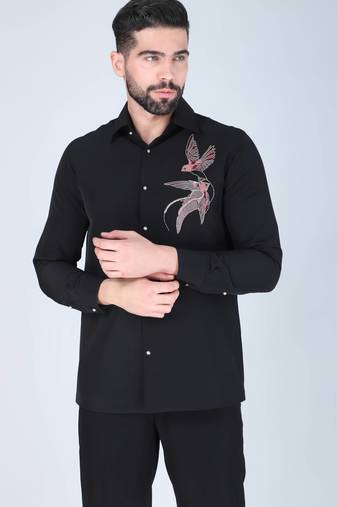 Black hand embroidered Long sleeve shirt for men