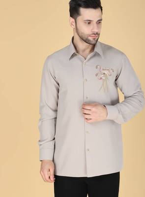 Grey hand embroidered Long sleeve shirt for men 3