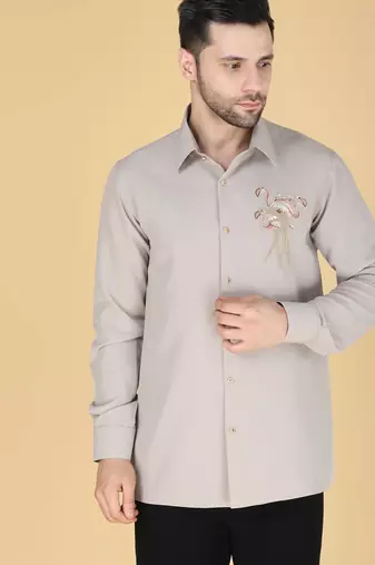 Grey hand embroidered Long sleeve shirt for men