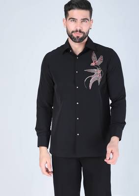 Black hand embroidered Long sleeve shirt for men 2