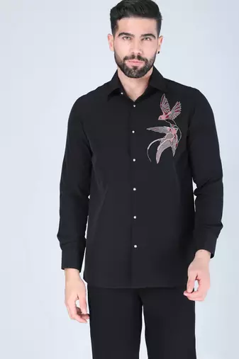 Black hand embroidered Long sleeve shirt for men