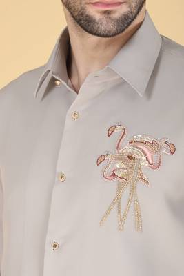 Grey hand embroidered Long sleeve shirt for men 4