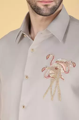 Grey hand embroidered Long sleeve shirt for men