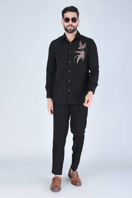 Black hand embroidered Long sleeve shirt for men 3