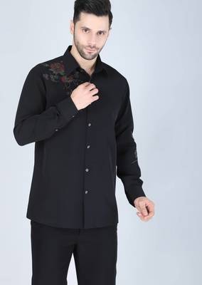 Black hand embroidered Long sleeve shirt for men 1