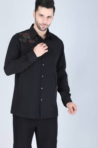 Black hand embroidered Long sleeve shirt for men