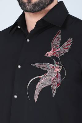 Black hand embroidered Long sleeve shirt for men 4