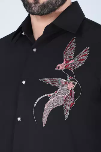 Black hand embroidered Long sleeve shirt for men