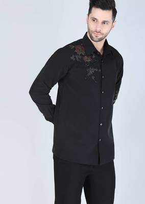 Black hand embroidered Long sleeve shirt for men 2