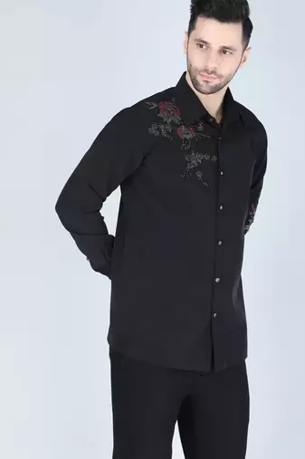 Black hand embroidered Long sleeve shirt for men