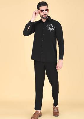 Black hand embroidered Long sleeve shirt for men 1