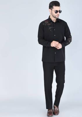Black hand embroidered Long sleeve shirt for men 3