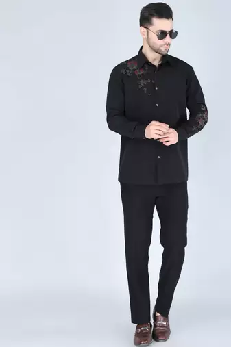 Black hand embroidered Long sleeve shirt for men