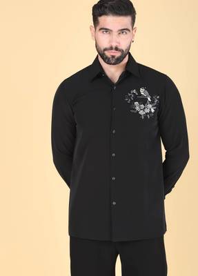 Black hand embroidered Long sleeve shirt for men 2