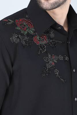 Black hand embroidered Long sleeve shirt for men 4