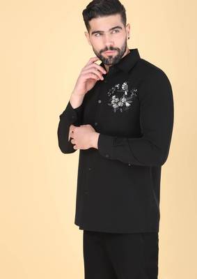 Black hand embroidered Long sleeve shirt for men 3
