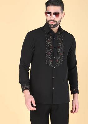 Black hand embroidered Long sleeve shirt for men 1