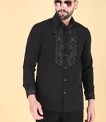 Black hand embroidered Long sleeve shirt for men