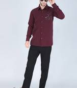 Wine red hand embroidered Long sleeve shirt for men