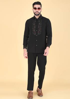 Black hand embroidered Long sleeve shirt for men 3