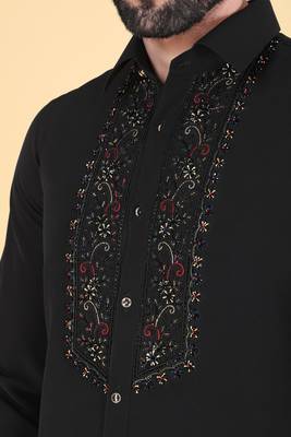 Black hand embroidered Long sleeve shirt for men 4