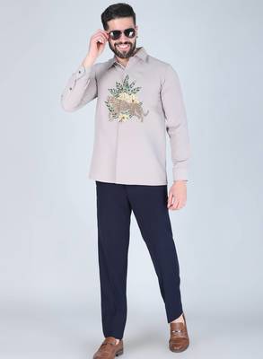 Grey hand embroidered Long sleeve shirt for men 1