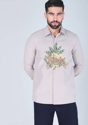 Grey hand embroidered Long sleeve shirt for men 2